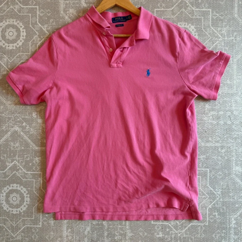 Polo Ralph Lauren Polo Shirt Mens Large Pink Classic Fit‎ Short Sleeve Pony Logo